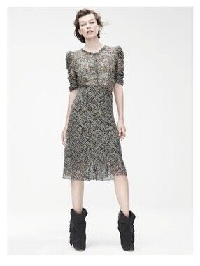 Isabel Marrant For H & M Ditsy Floral Puff Sleeve Midi Dress Sheer